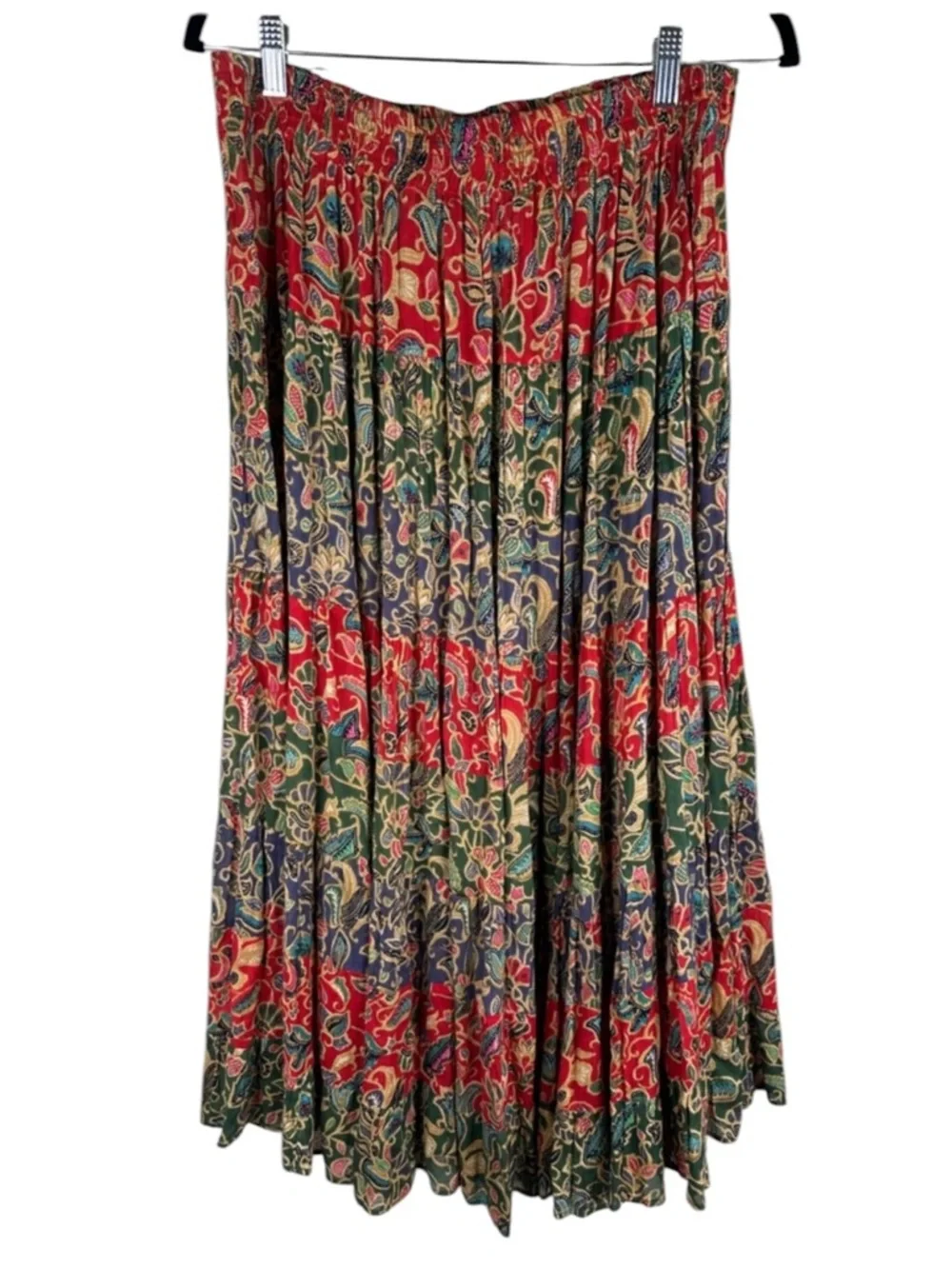 Kathryn Deene Vintage Red Blue Floral Boho Festival Flowy Tiered Maxi Dress Sz L - Picture 2 of 6